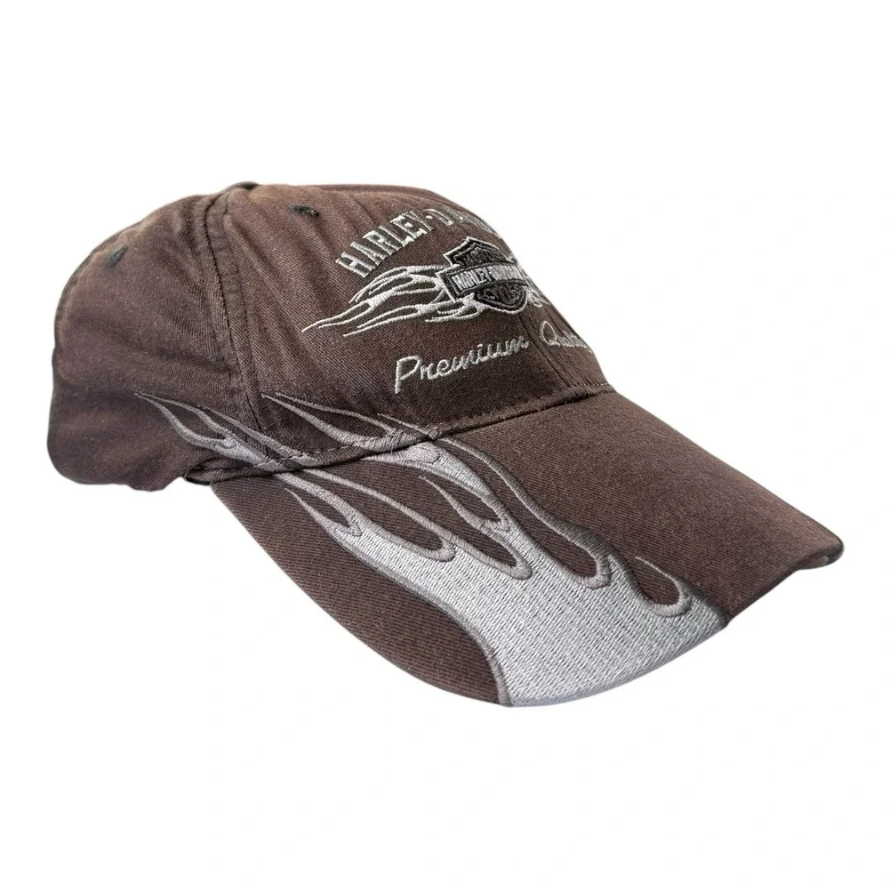 Harley Davidson Brown Flame Stretch Fit Hat Orlando Florida Embroidered